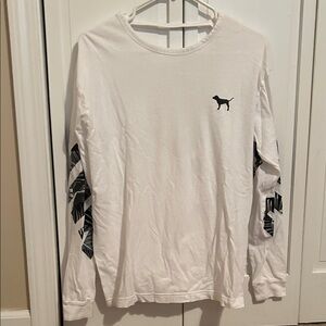 PINK Victoria's Secret White Long Sleeve Tee with Black Logo